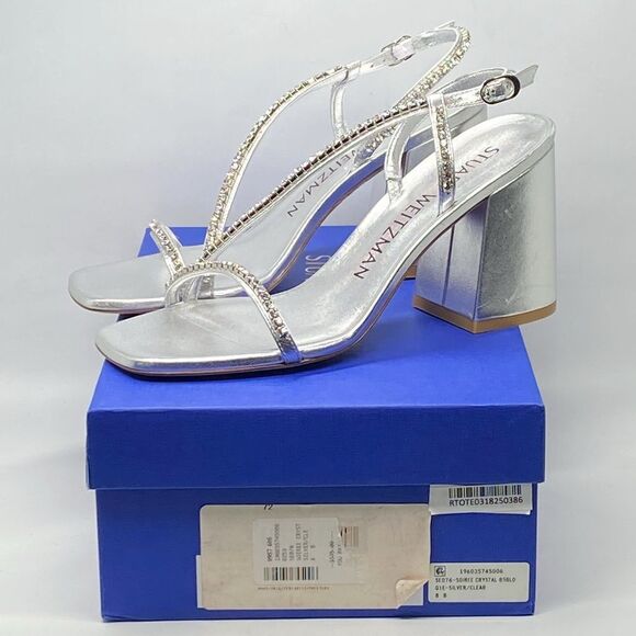 Stuart Weitzman Embellished Metallic Leather Sandals size 8 - Picture 12 of 14